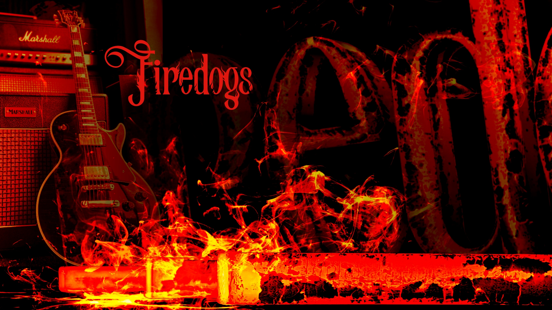 Firedogs — amplificador e guitarra em chamas