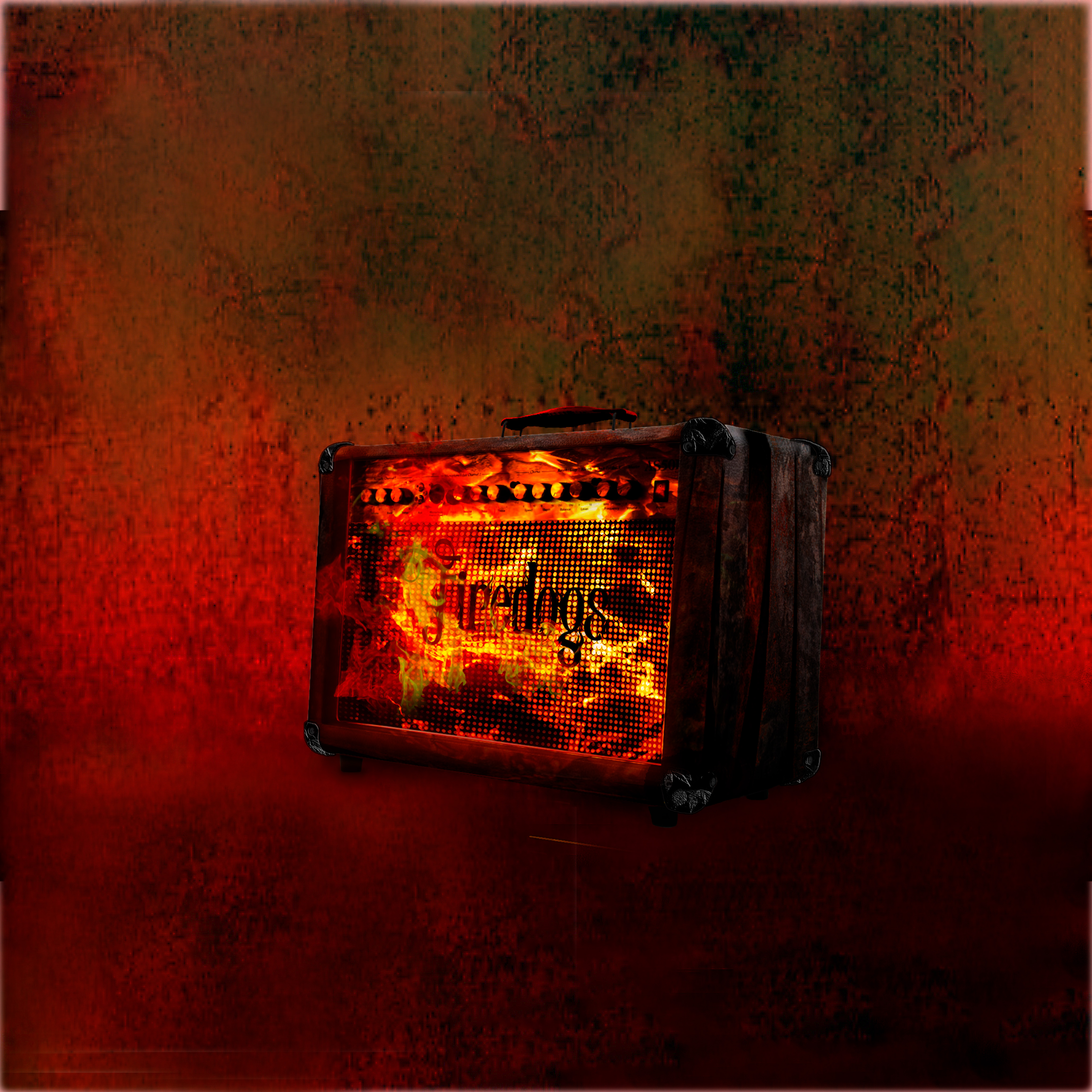 Firedogs — amplificador em brasa sobre parede vermelha