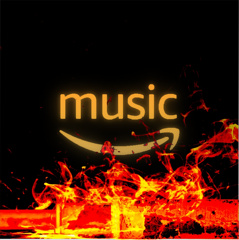 Ícone da Amazon Music em brasa sobre as barras em chamas