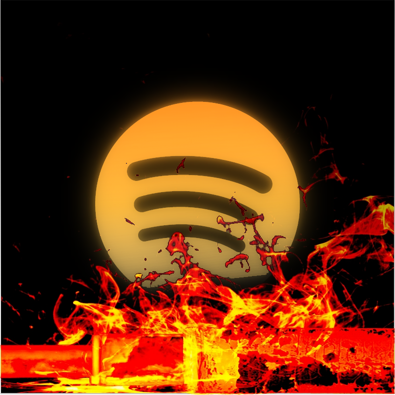 Ícone do Spotify em brasa sobre as barras em chamas